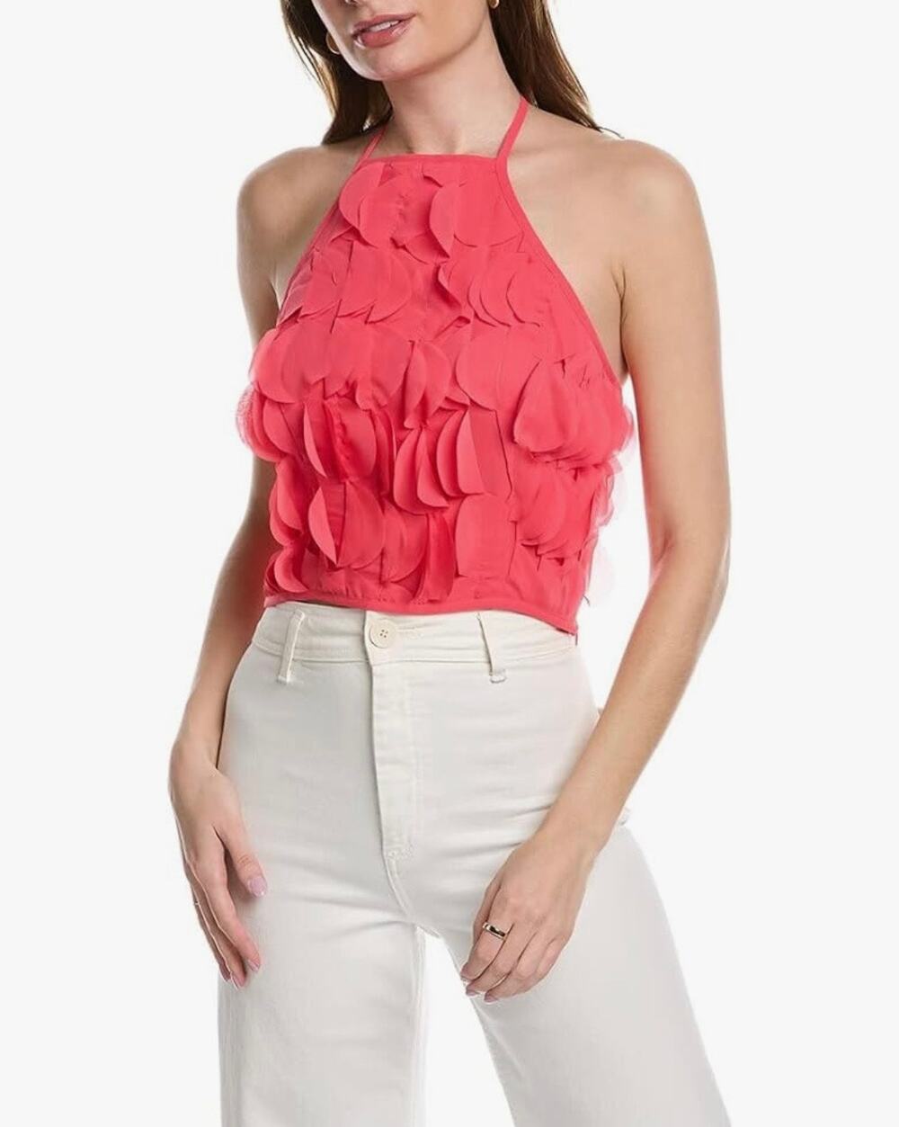 Trina Turk Lara Fun Flutter Crop Halter Top Watermelon Sz 14 NWOT